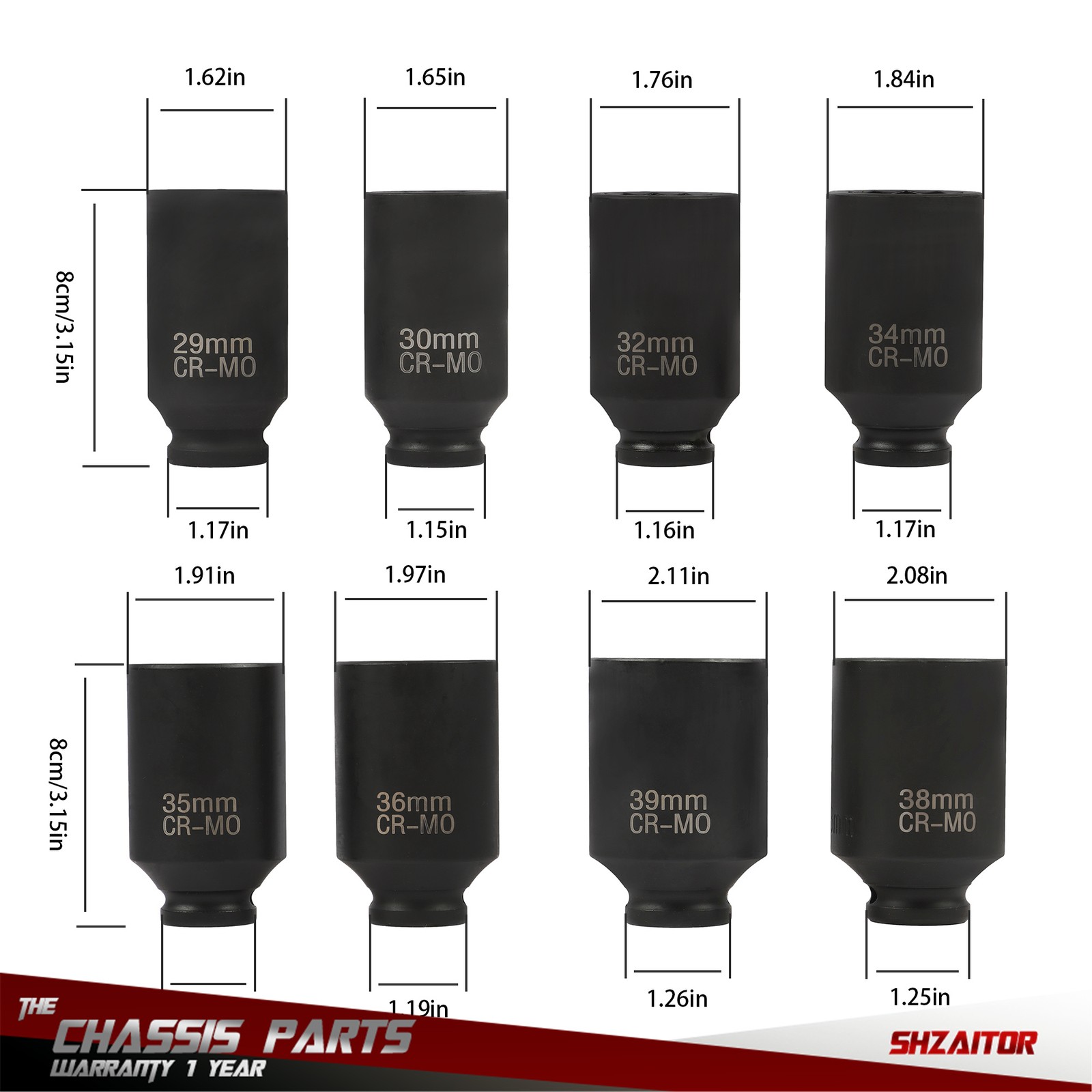 8Pcs Axle Nut Socket Set 12 Point 1/2″ Drive 29mm-39mm for Toyota BMW