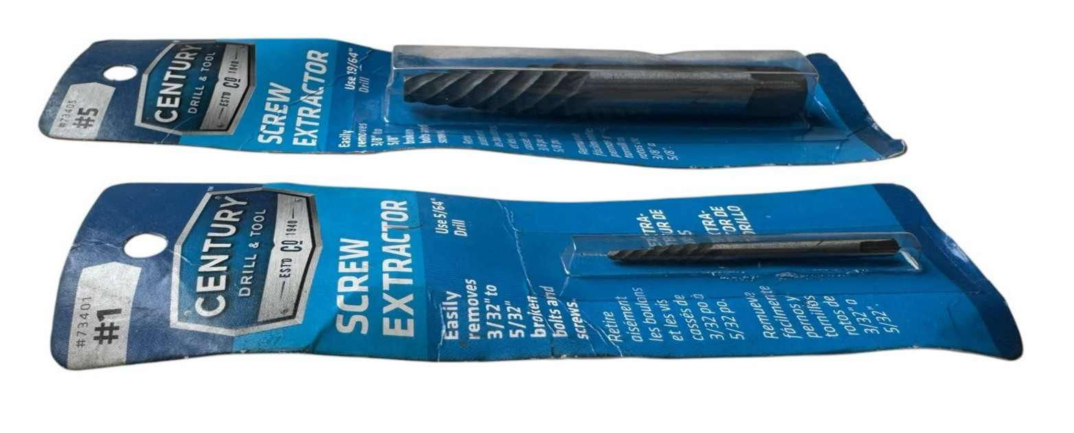 Century Drill & Tool 73401 #1 + 73405 #5 Spiral Flute Screw Extractors Set