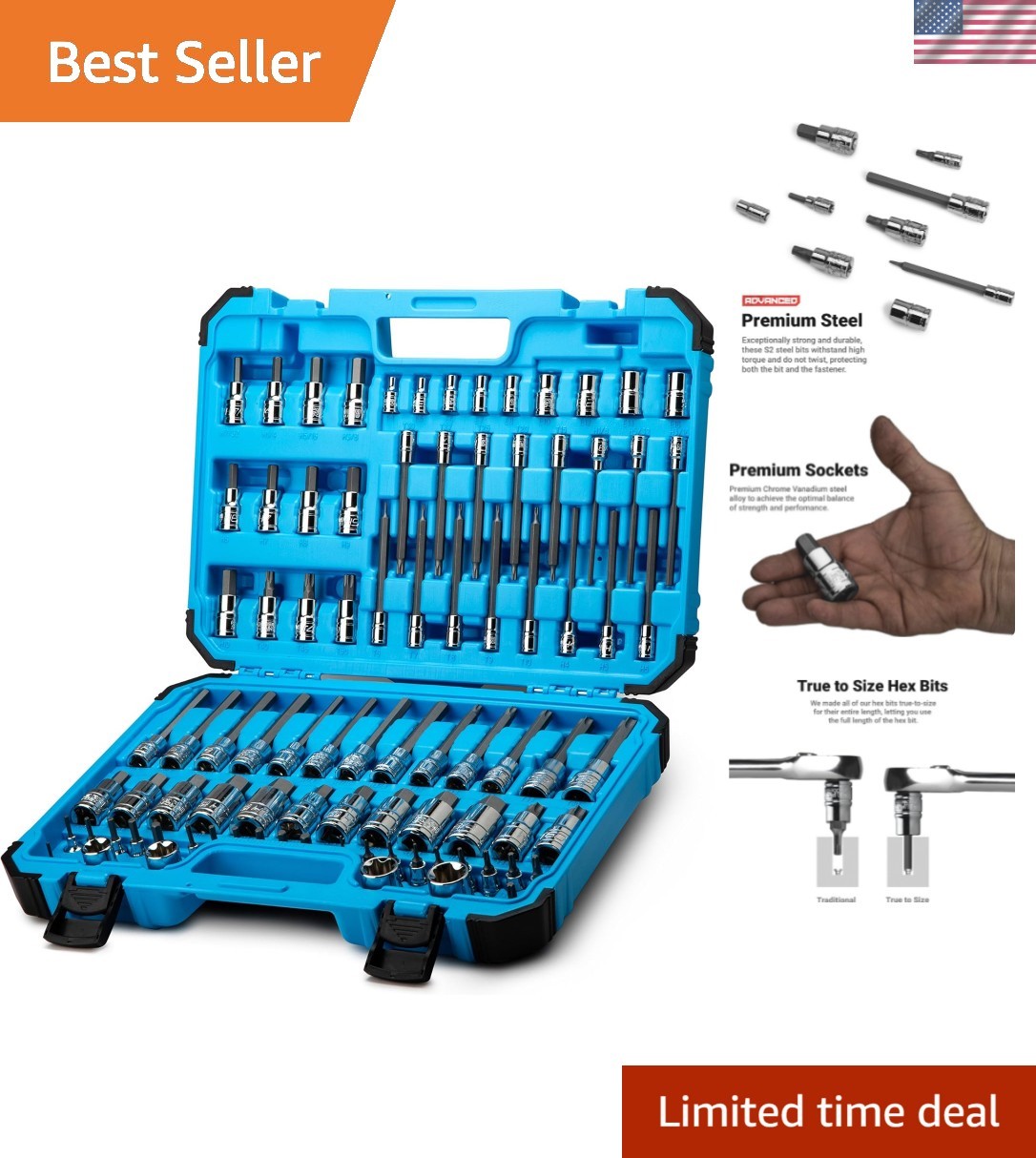 Professional 88-Piece Master Bit Socket Set – Hexagonal Drive and S2 Steel