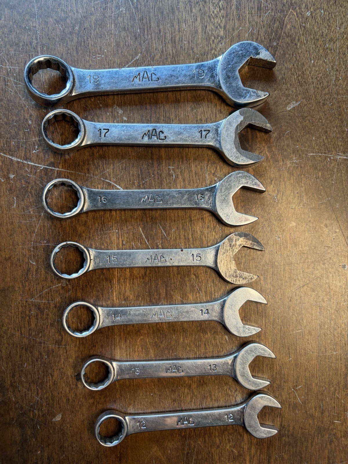 7- MAC Tools 12mm thru 19mm (missing 18) Wrench Set Metric Combo Short Stubby