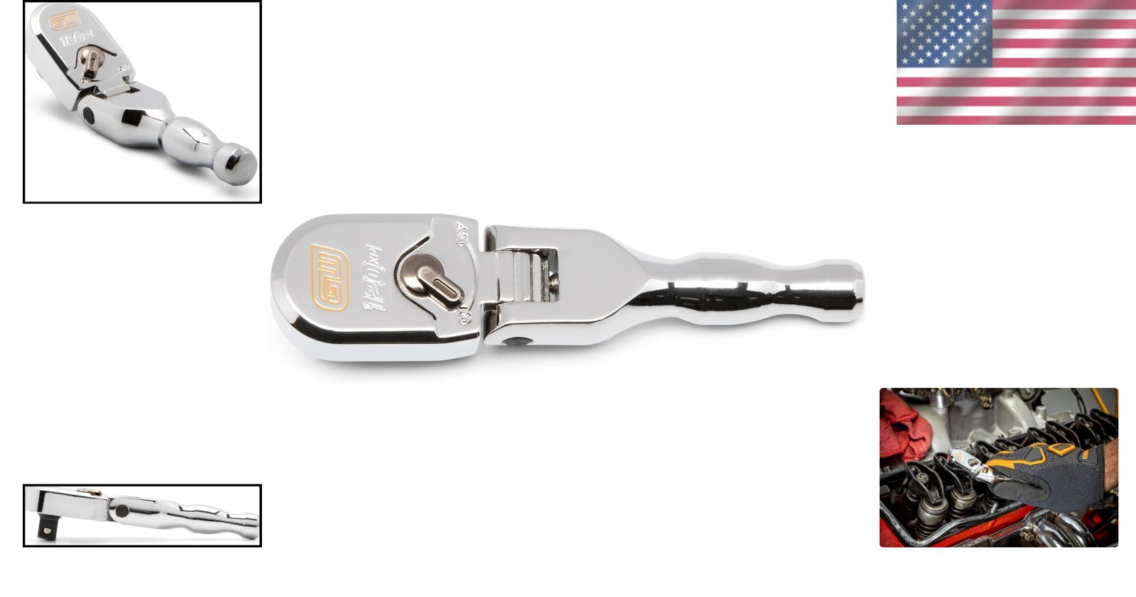 Ratchet Drive Chrome Full Polish Flex Head Compact Stubby 3 8 in