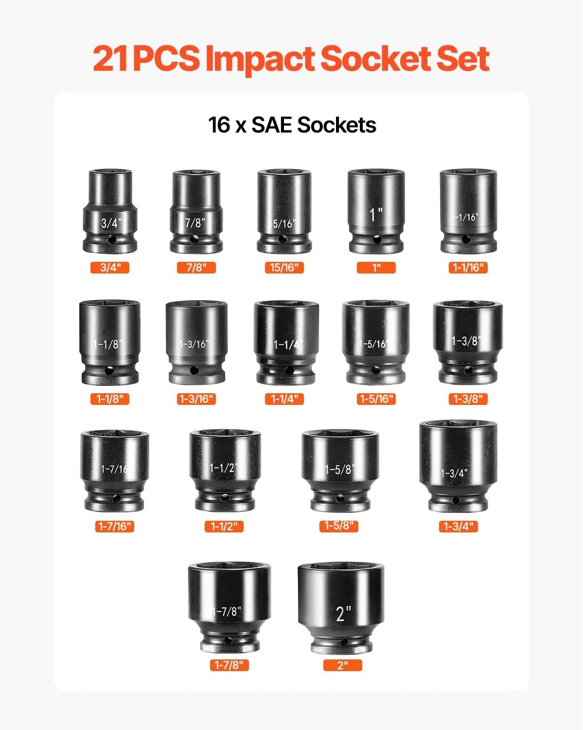 Impact Socket Set 3/4″ Drive, Easy-to-Read Size Markings