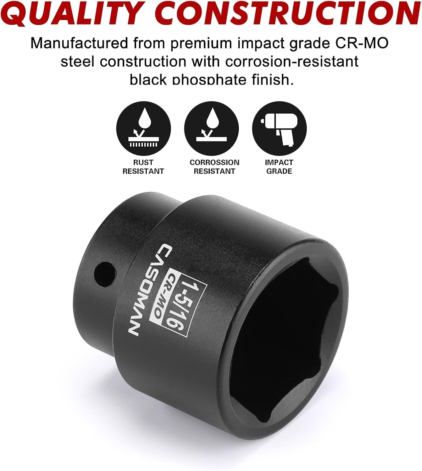 Heavy-Duty 1/2″ Drive Impact Socket, 1-5/16″ – 6-Point CR-MO with Laser Markings