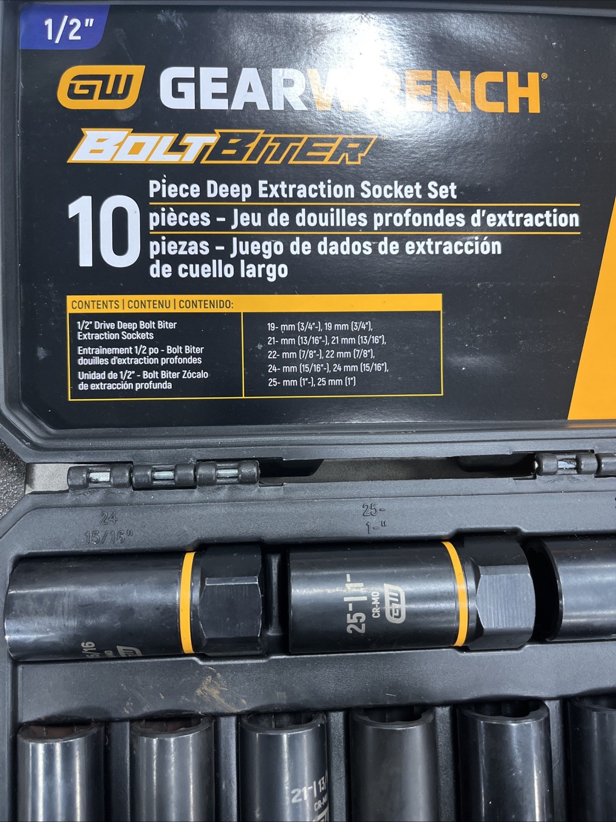 Bolt Biter 1/2″ Drive Metric 6-Point Deep Impact Socket Set 10 Pieces