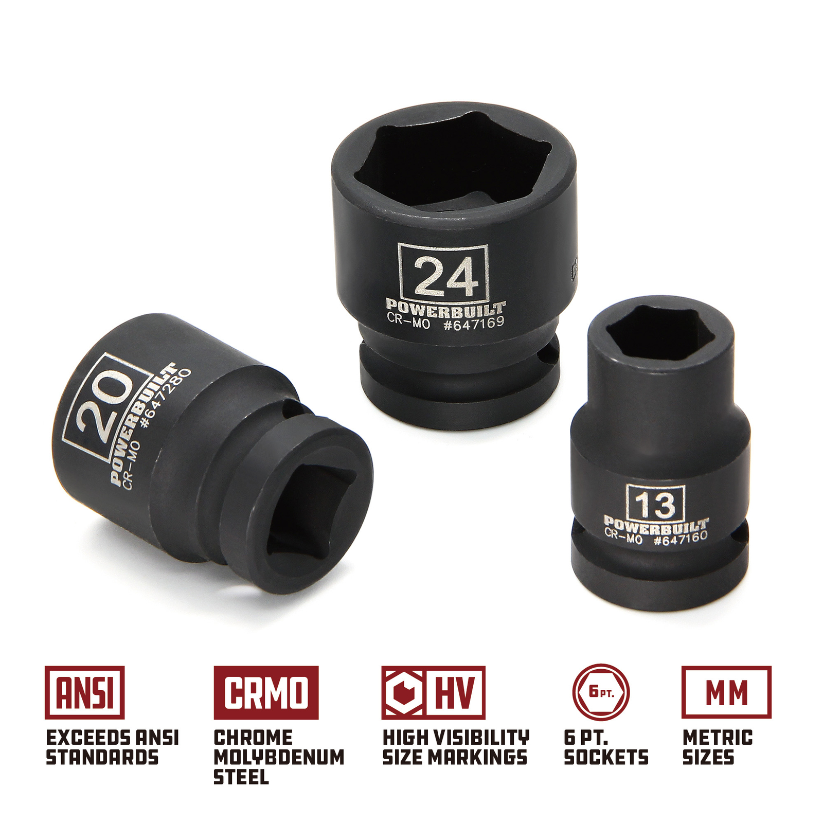 Powerbuilt 18 Piece 1/2 Inch Drive 6 Point Metric Impact Socket Set – 940838
