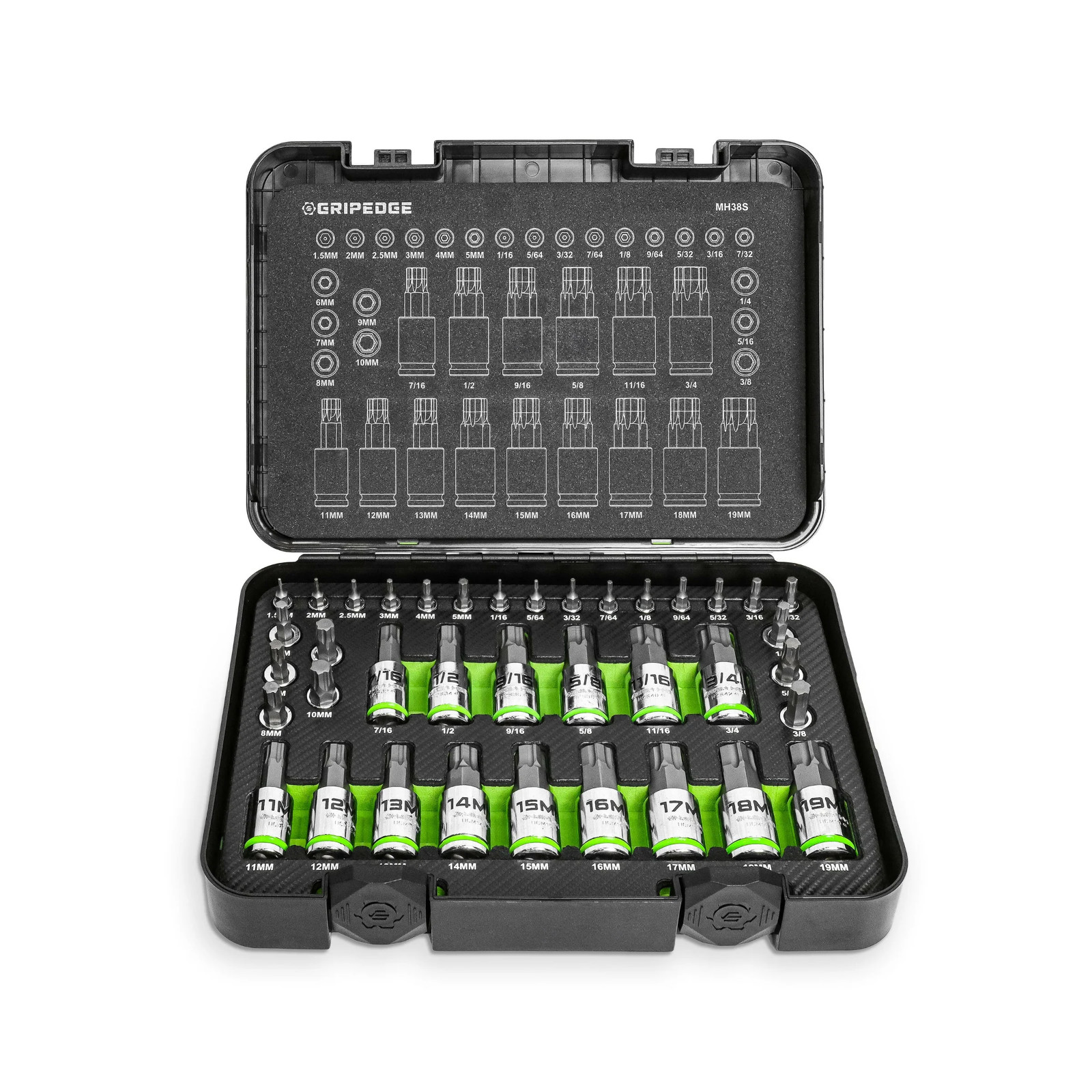 Gripedge 38 Pc Master RPT Hex Bit Allen Socket Set Metric & SAE MH38S Sealed New