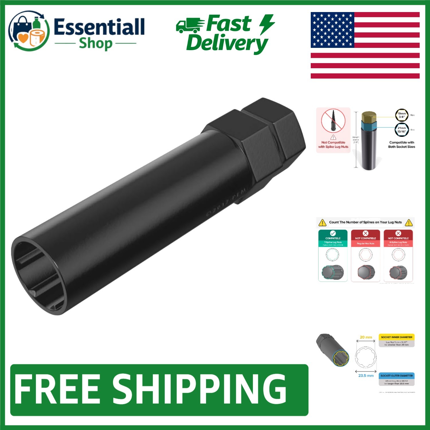 Lightweight 7 Point Spline Drive Socket Key – Fits 19mm, 21mm, 13/16″ Wrenches