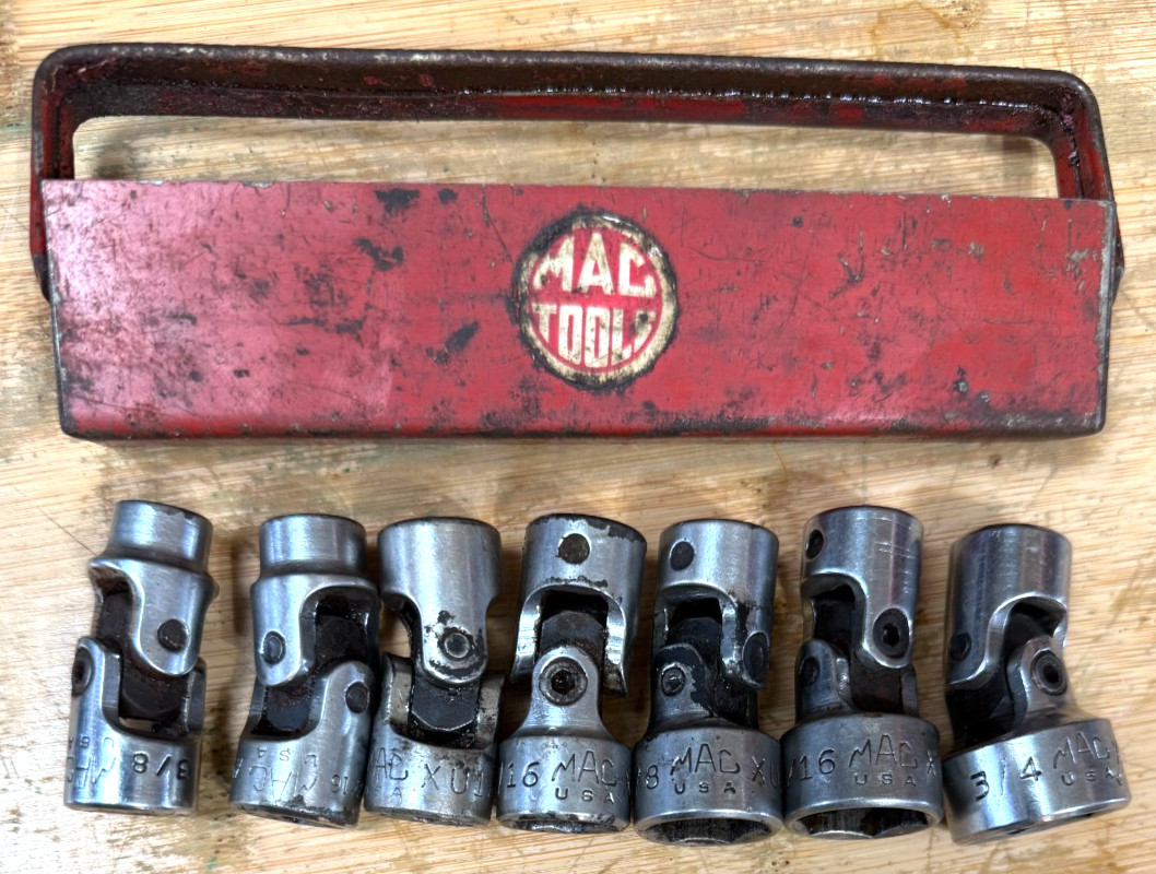 Vtg MAC Tools SAE Shallow 6-PT 3/8″ Drive Swivel Socket Set 3/8″- 3/4″ w/tray