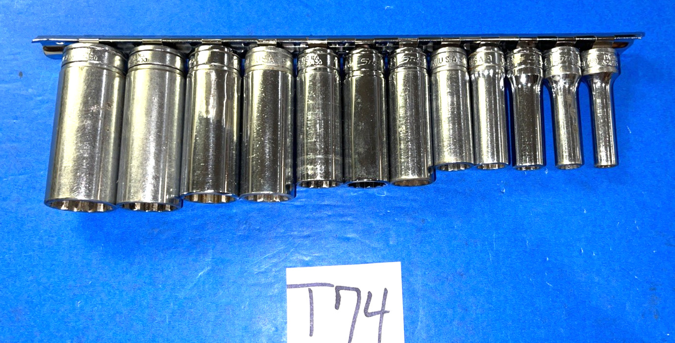 SNAP-ON TOOLS 12 PIECE 3/8 DRIVE SAE. DEEP CHROME 12 POINT SOCKET SET 211SFY