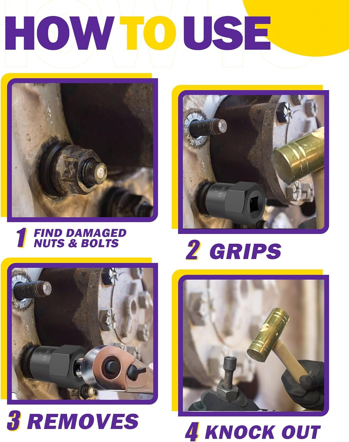 9PCS Bolt Extractor Kit Heavy Duty, 1/2″ Drive Impact Lug Nut Remover Tool