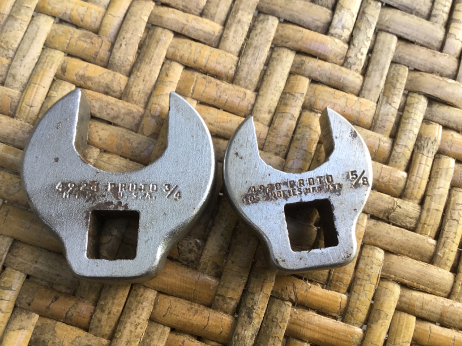 2 Vtg Used PROTO TOOLS 3/8″ Drive 5/8″ & 3/4″ Crows Foot Wrenches 4920 & 4924