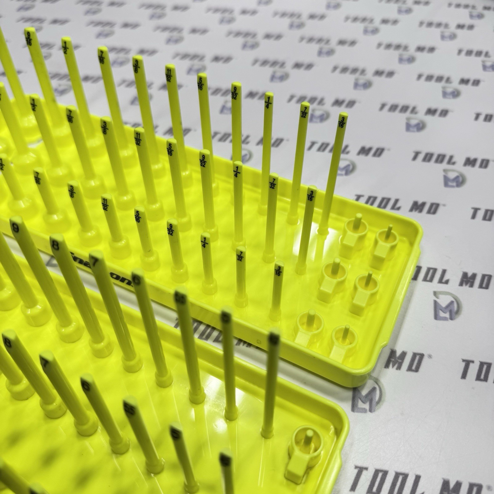 Snap-on Tools 2pc HI VIZ YELLOW 1/4″ Metric & SAE 3 row socket trays KA143MET