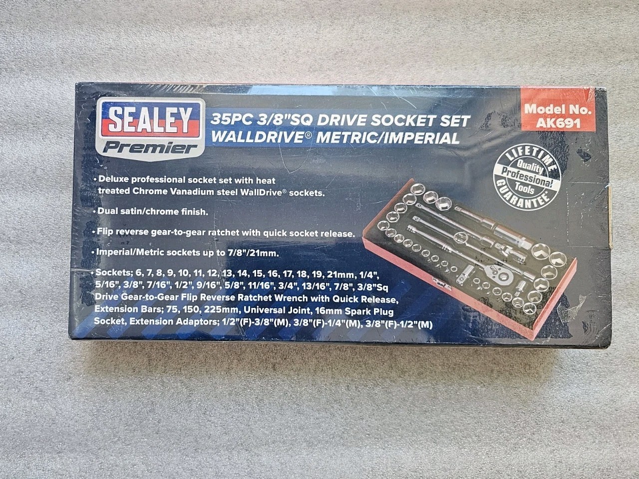 Sealey Premier Deluxe 35 Piece 3/8in Drive WallDrive® MM / SAE Socket Set AK691