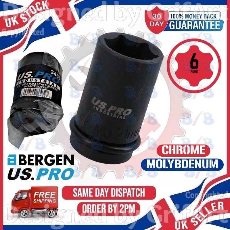 US PRO INDUSTRIAL 1/2″ 6PT SINGLE HEX DRIVE 21MM SCAFFOLDERS IMPACT SOCKET