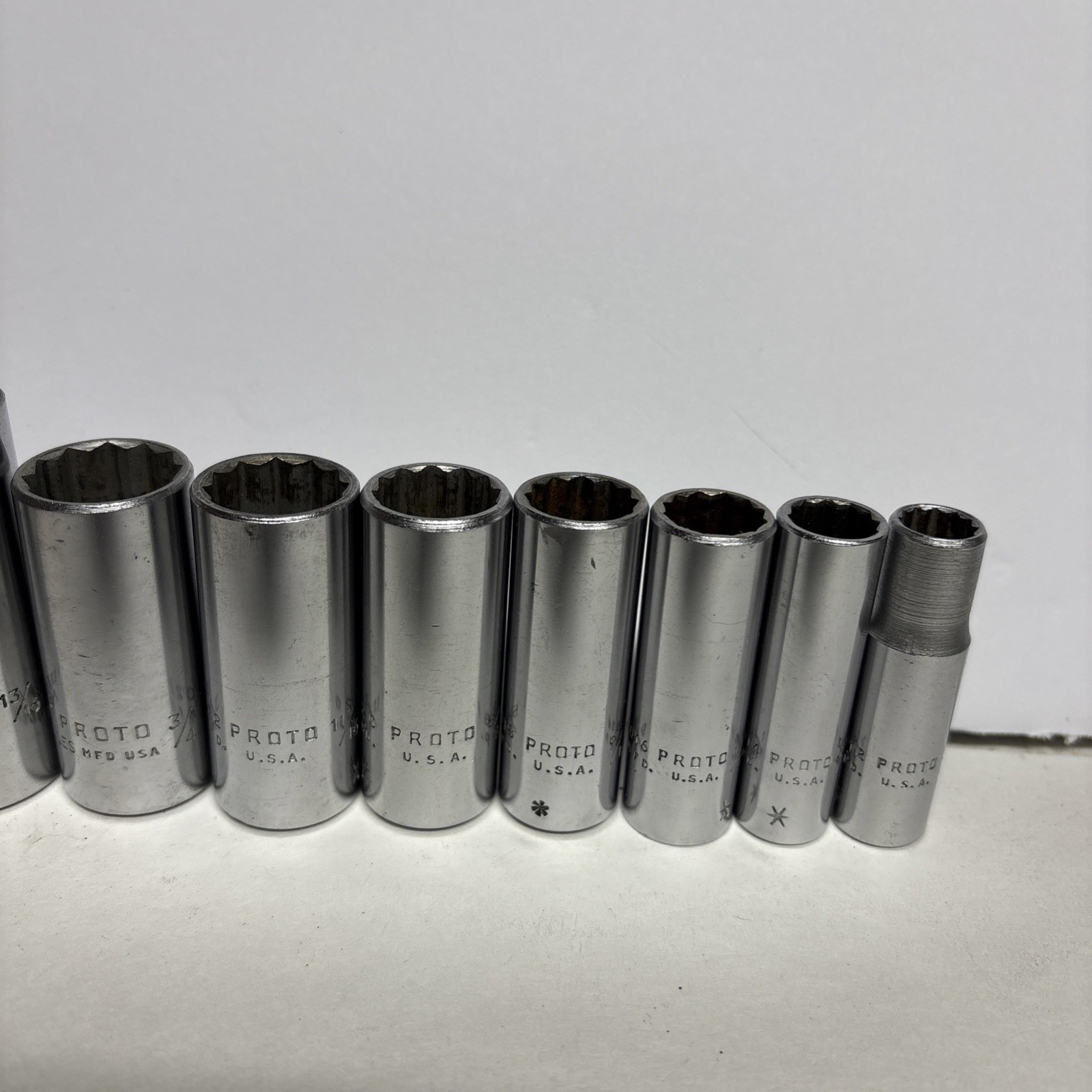 PROTO 3/8” Ratchet No. 5249 & PROTO 9 Piece 3/8” Drive Deep 12pt. Sockets U.S.A.