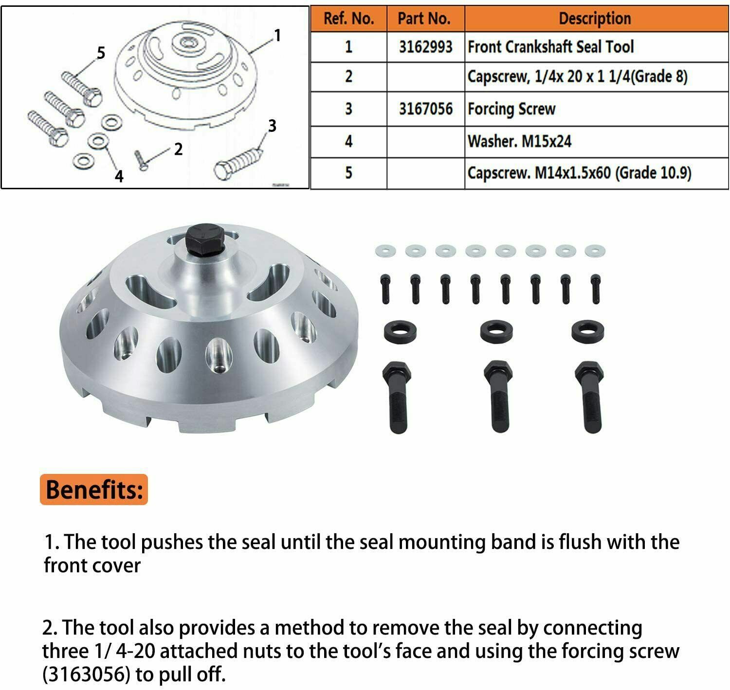 3162992 Front Crankshaft Seal Remover Installer for Cummins ISX QSX Diesel