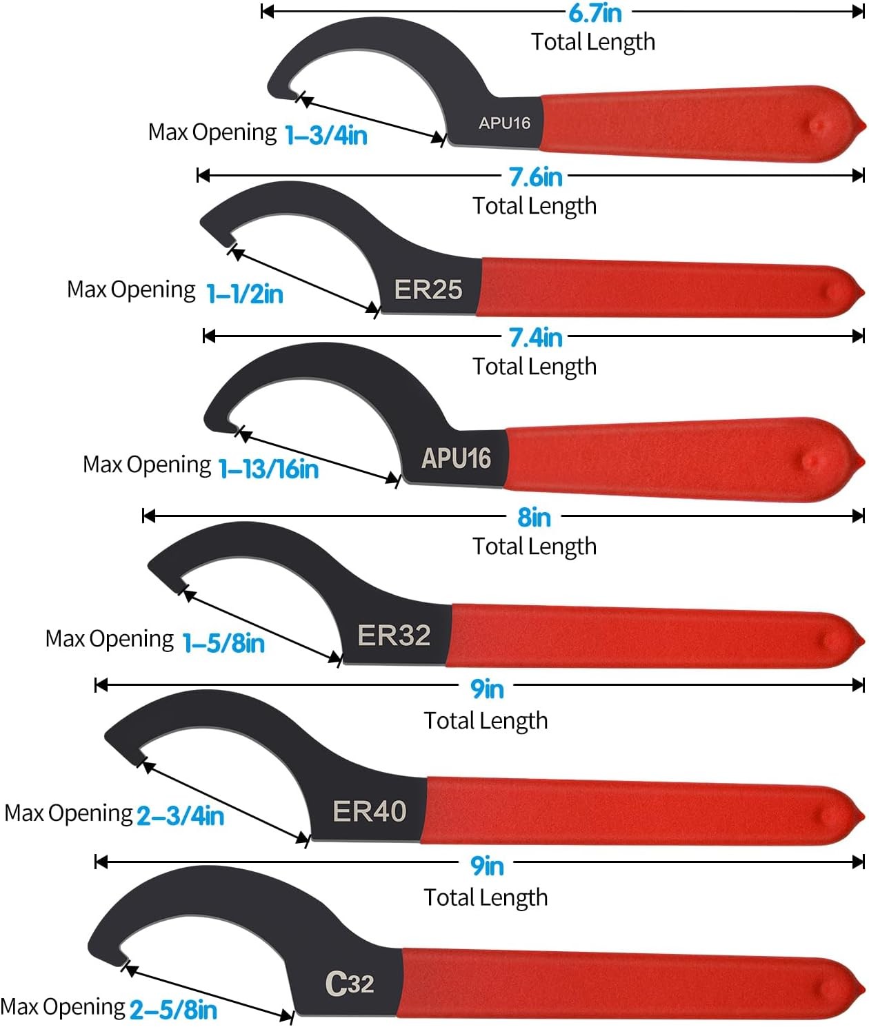 6x Coilover Spanner Wrench Set Adjustable C-Shape Shock Spanner Hook Wrench Tool