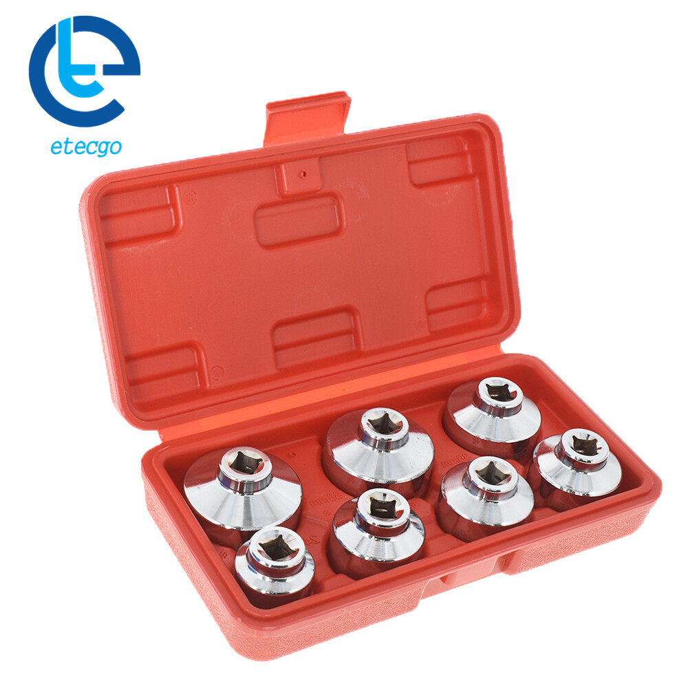 7Pcs Socket Set Tool Kit w/ Box Paper Cartridge Housing Oil Filter Cap Wrench
