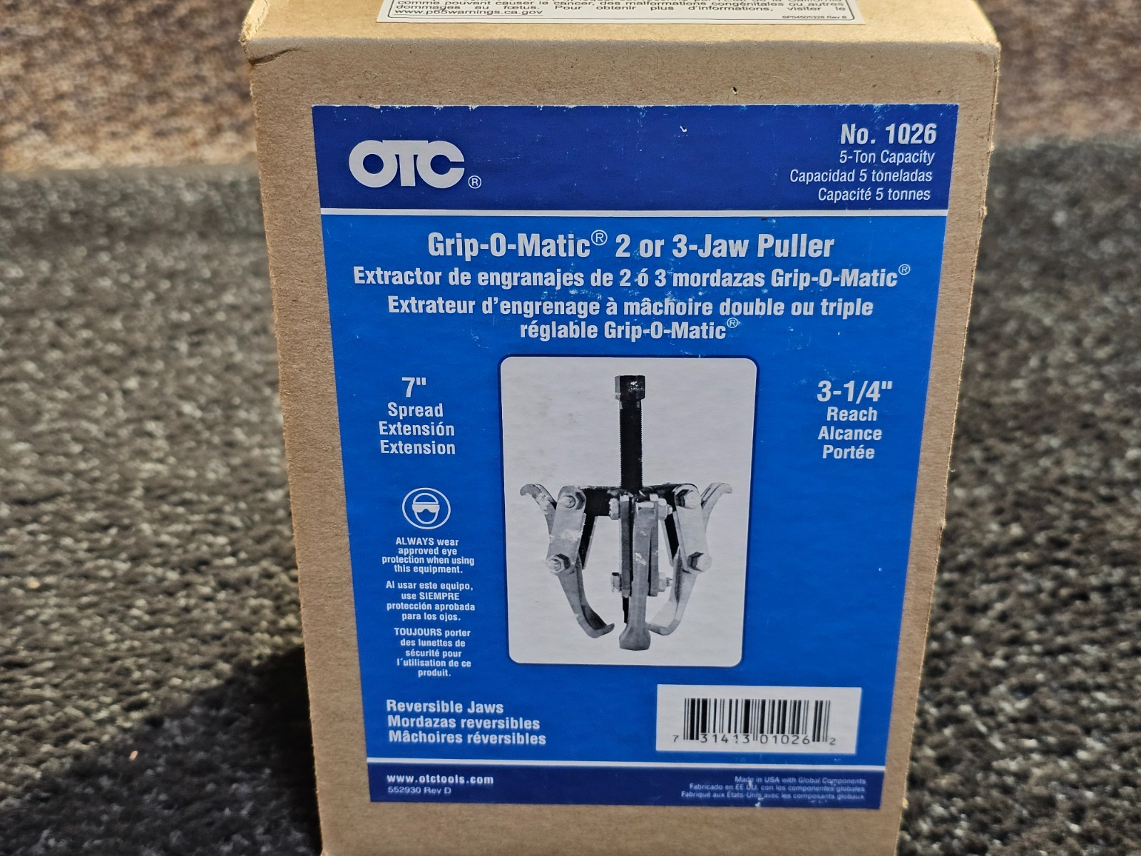 OTC 1026 Jaw Puller 7 in Jaw Spread, 3 1/4 in Jaw Reach, 5 ton Pulling Capacity