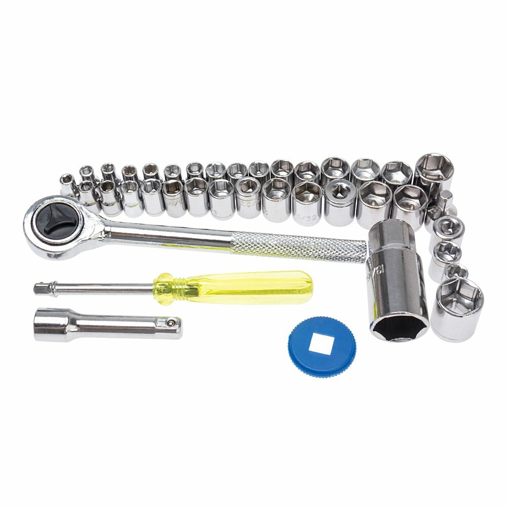 40Pcs Socket Tool 1/4» & 3/8″ Drive Ratchet Wrench Set W/Case For SAE & Metric