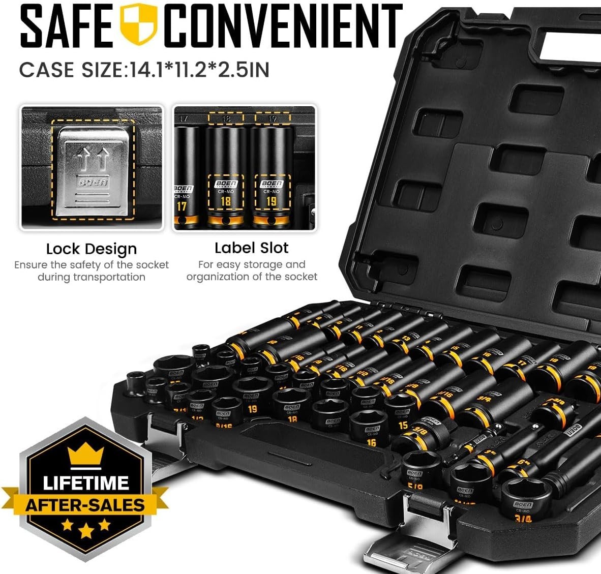 Complete 3/8» Drive Impact Socket Set – 50PCS with Manganese Phosphate Coating