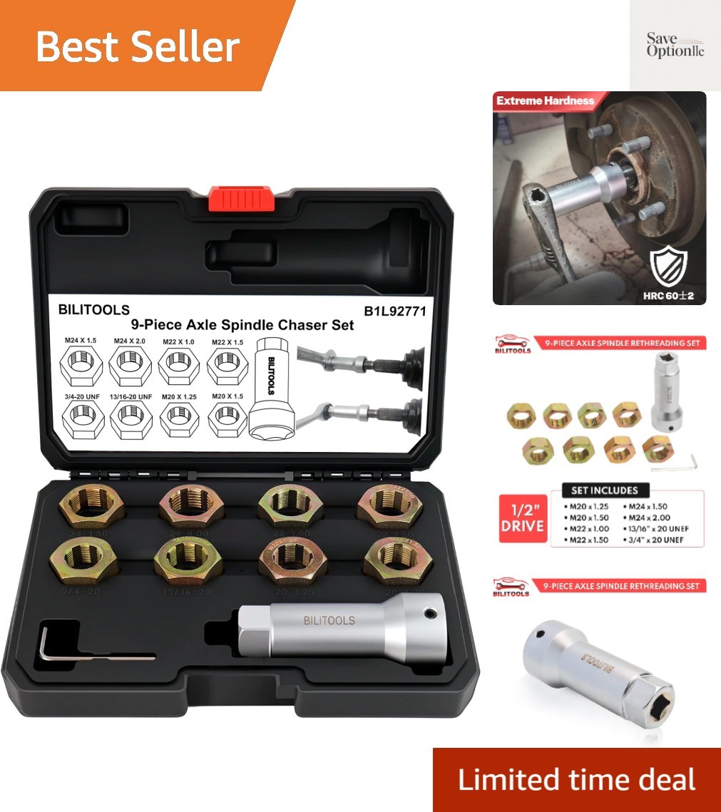 Axle Spindle Rethreading Tool Kit, 10-Piece Axle Wheel Stud Thread Chaser Rep…