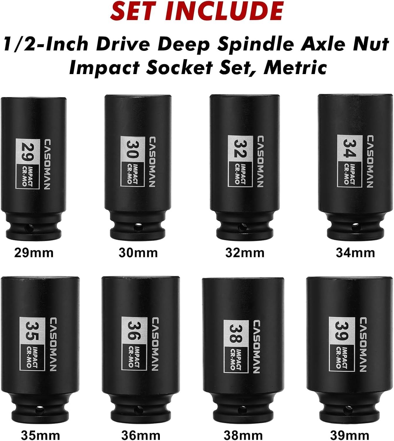 12-Point Deep Impact Socket Set, Metric, 8-Piece, 1/2″ Drive