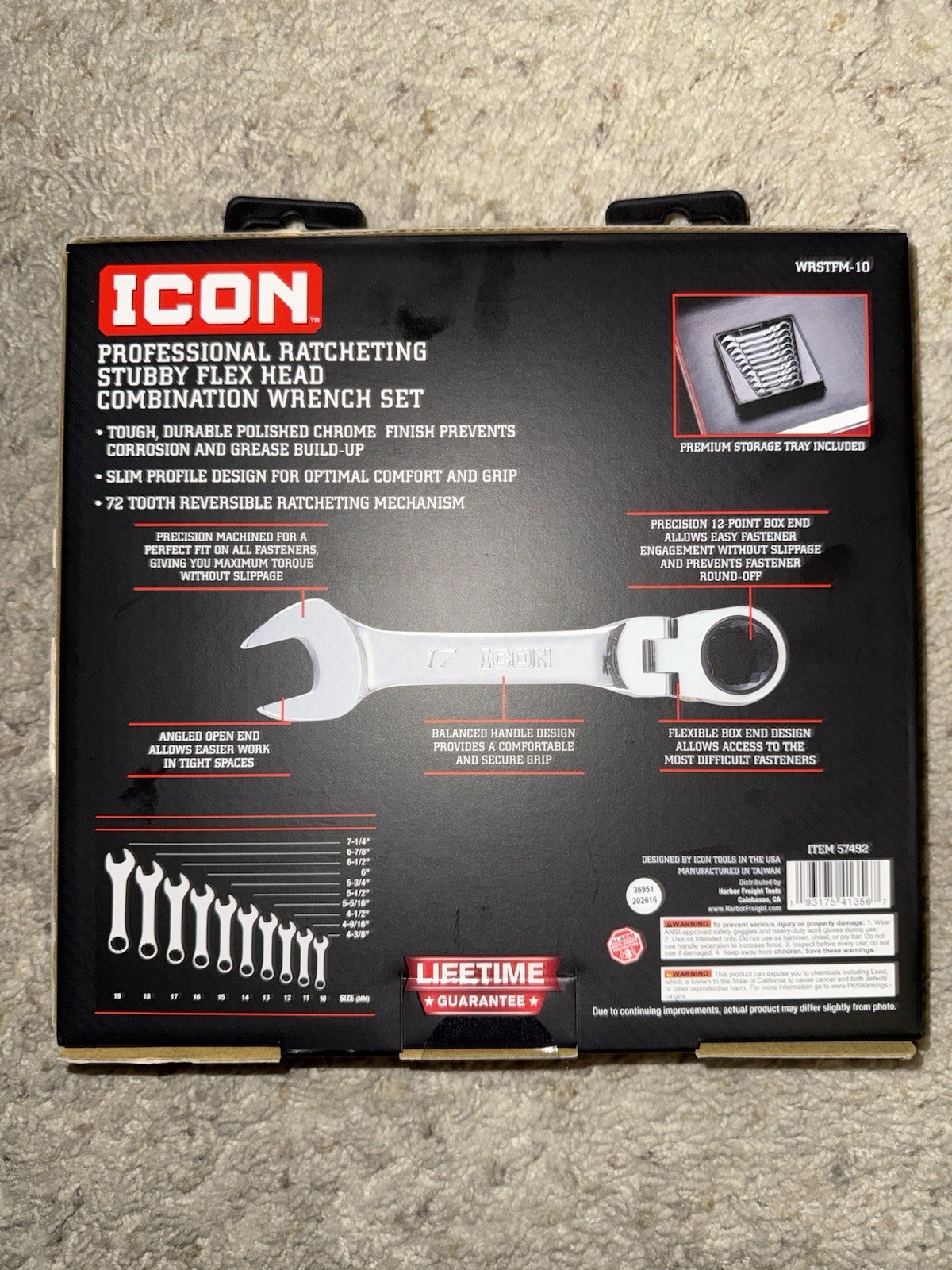 (WRSTFM-10) Icon Ratcheting Stubby Flex Head Wrenches (METRIC) 10-Piece Set