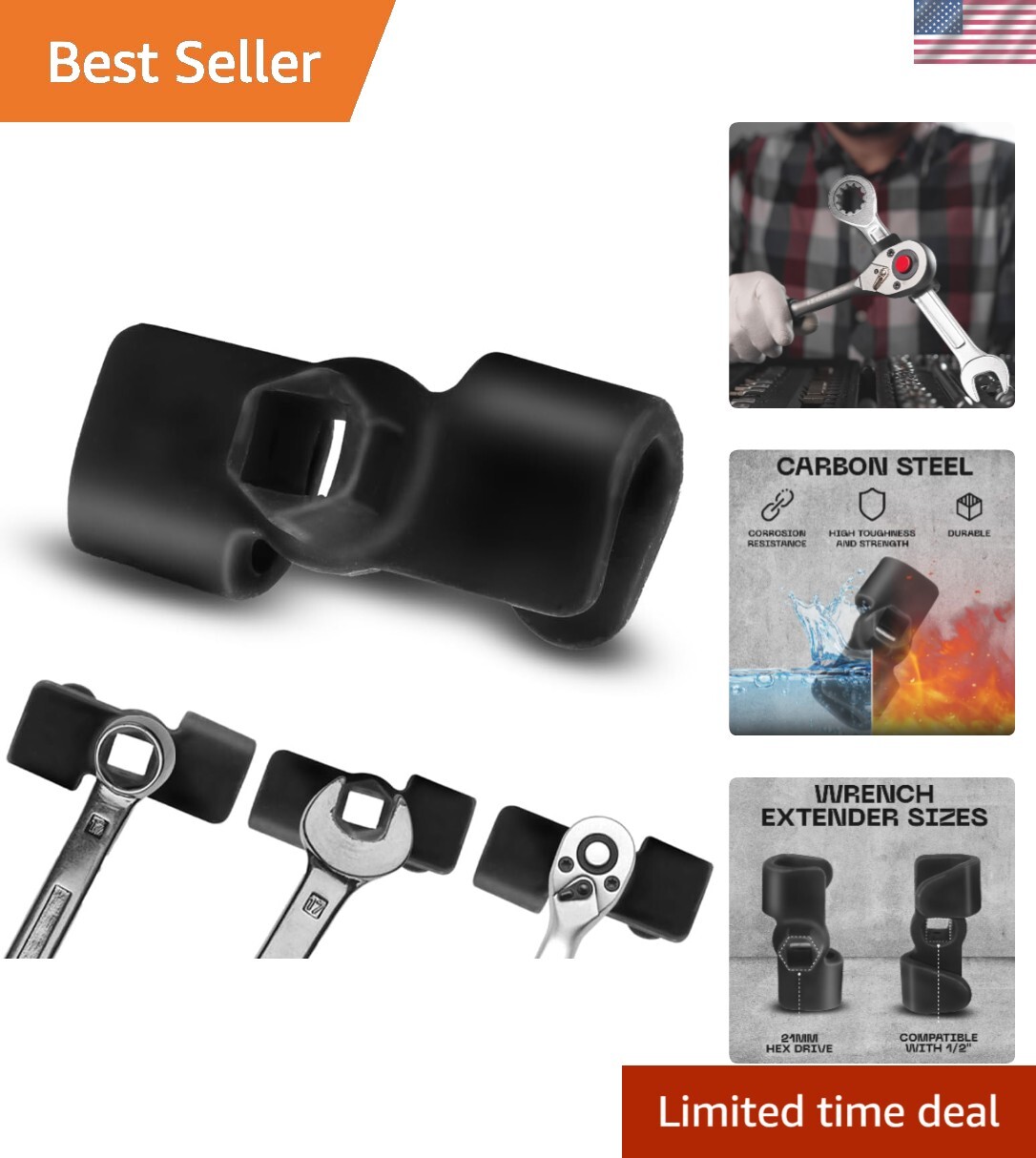 Customizable Wrench Extension Tool for DIY & Automotive Repairs – Black Finish