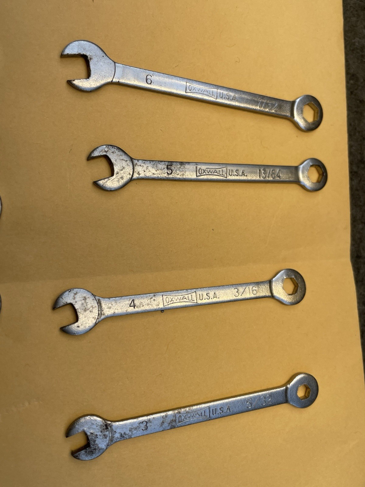 Vintage Oxwall #3973 16 Pc. Box & Open Wrench Set SAE E-Z HANG-UP KIT