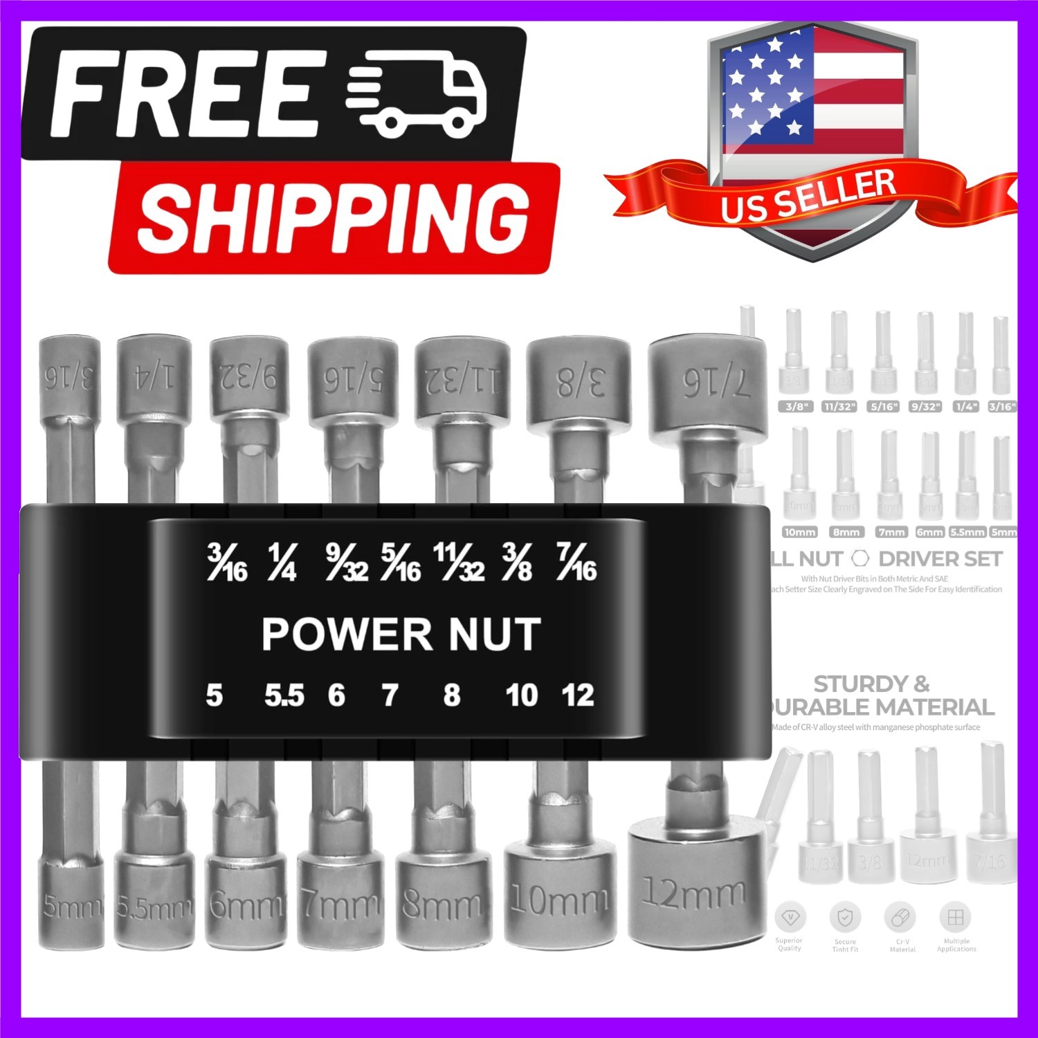 14-Piece Power Nut Driver Set, 1/4 Inch Hex Shank Metric & SAE Socket Wrench …