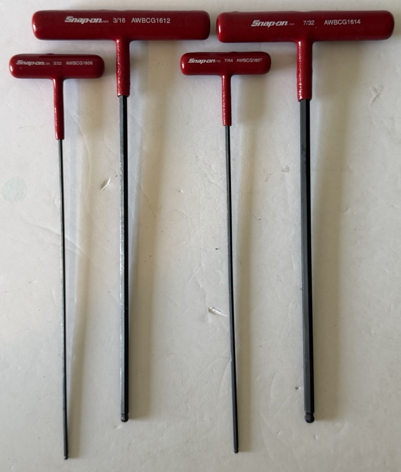 Snap-on Tools USA NEW 8pc SAE Soft Grip T-Handle Ball Hex Wrench Set AWBCG1600