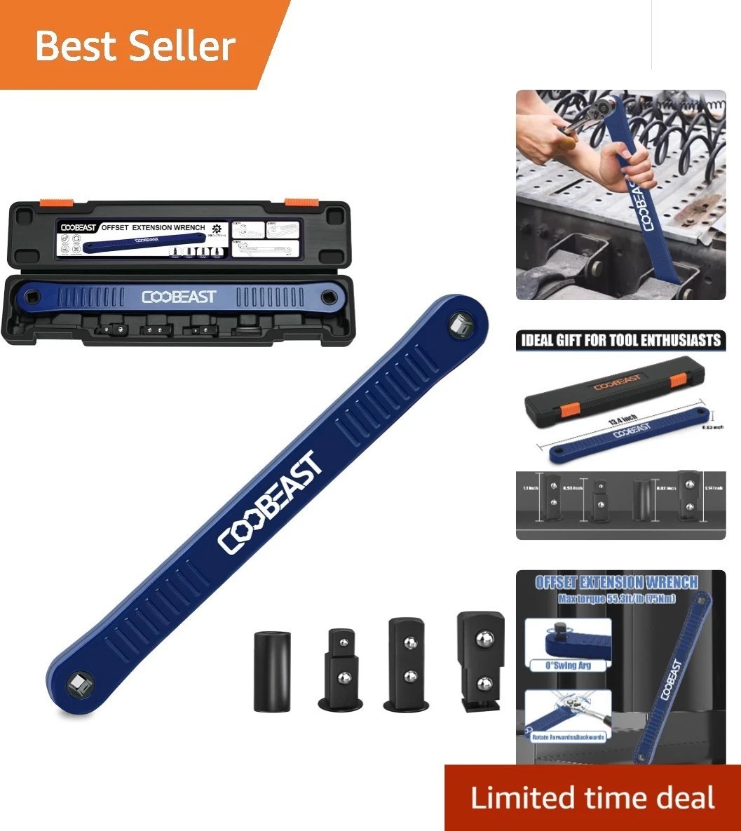 Offset Extension Wrench 13.4» – Impact Ready Tool with Versatile Drive Adapters