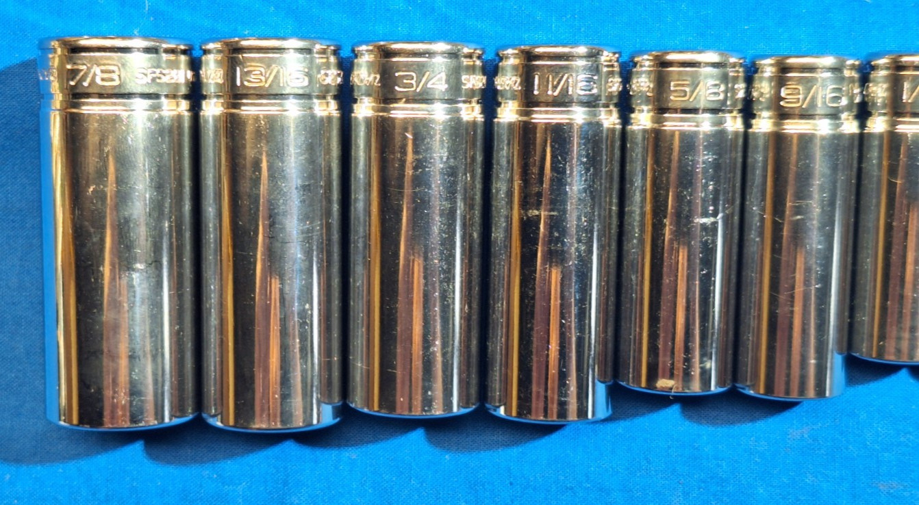 Snap On 11 pc 3/8″ Drive 6-Point SAE DEEP Socket Set 7/8″ – 1/4″ 211SFSY NEW !!