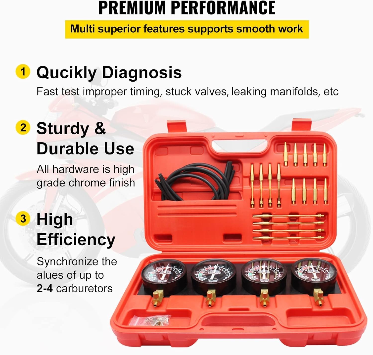 Pro Carb Sync Tool Kit 4 Gauges Vacuum Carburetor Adjuster Corrosion-Resistant