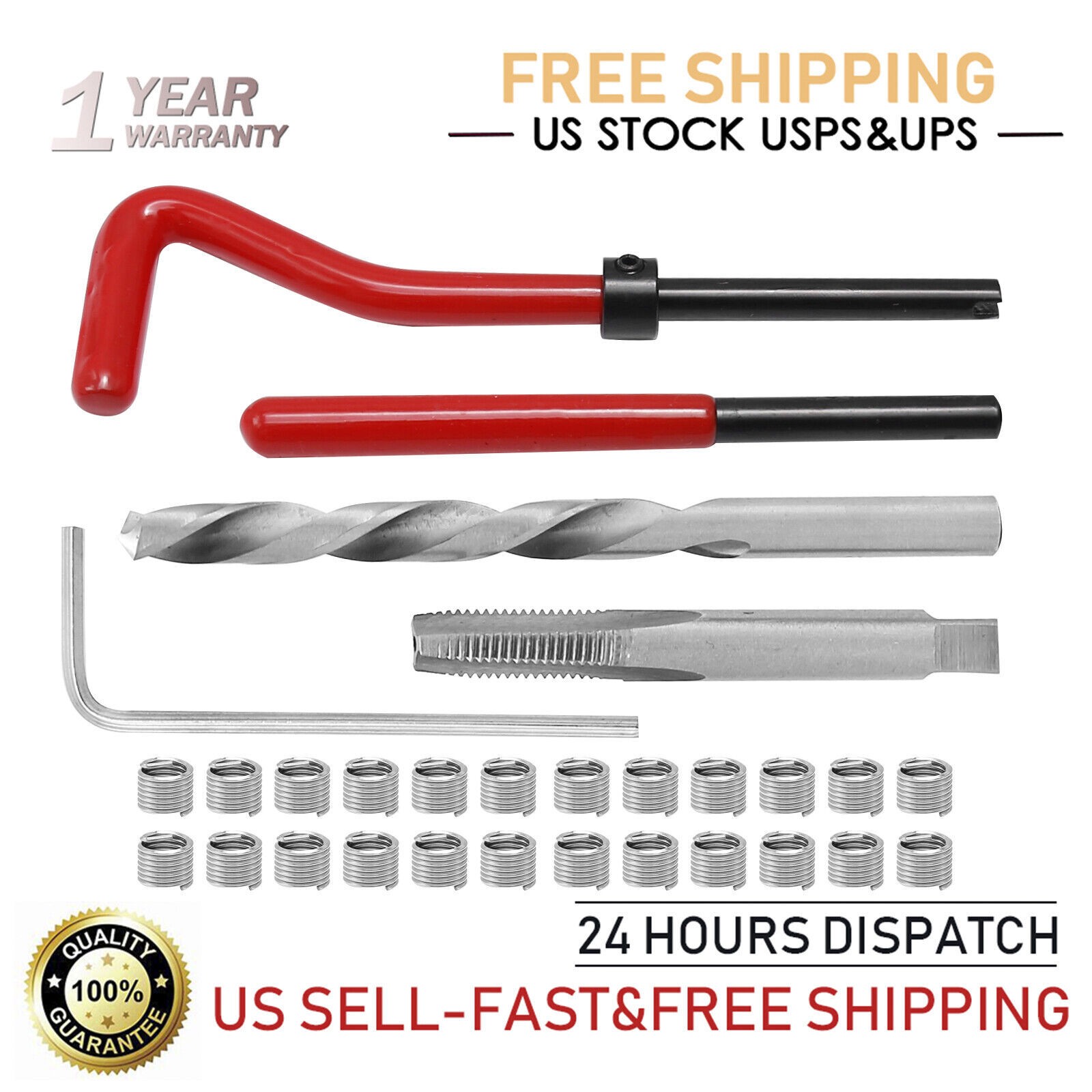 30x Metric Thread Repair Insert Kit M8 X 1.25mm Helicoil Car Pro Coil Tool US
