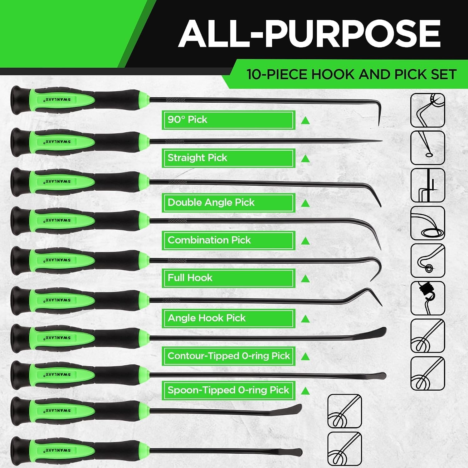 SWANLAKE 10-Piece Automotive Pick Tool Set – Durable CR-V Steel, Ergonomic Grip