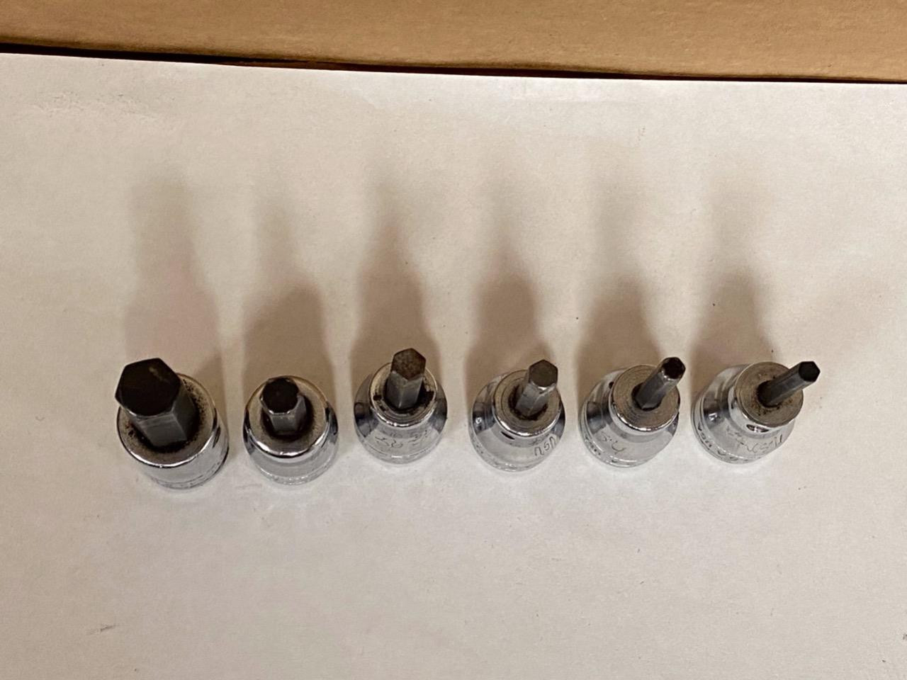 SNAP-ON 6 PC 3/8″ DRIVE HEX BIT SOCKETS (9/16″ FA4.5A- 3/8″ FA12A) USED.
