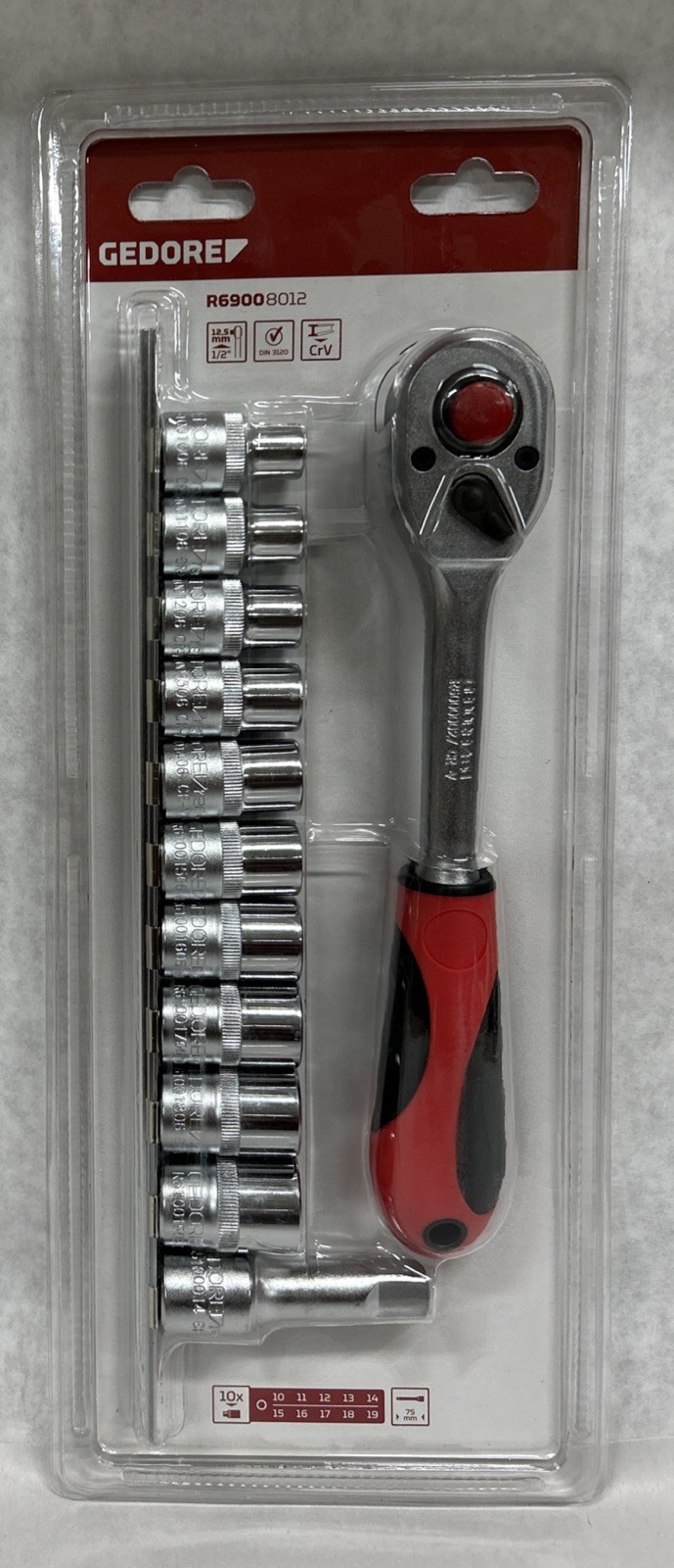 GEDORE R69008012 1/2” 12PC RACHET/SOCKET SET 10-19MM NEW