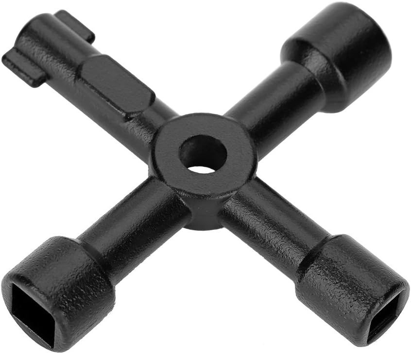 Black Universal 4-Way Zinc Alloy Cross Key for Electric & Gas Access Tools