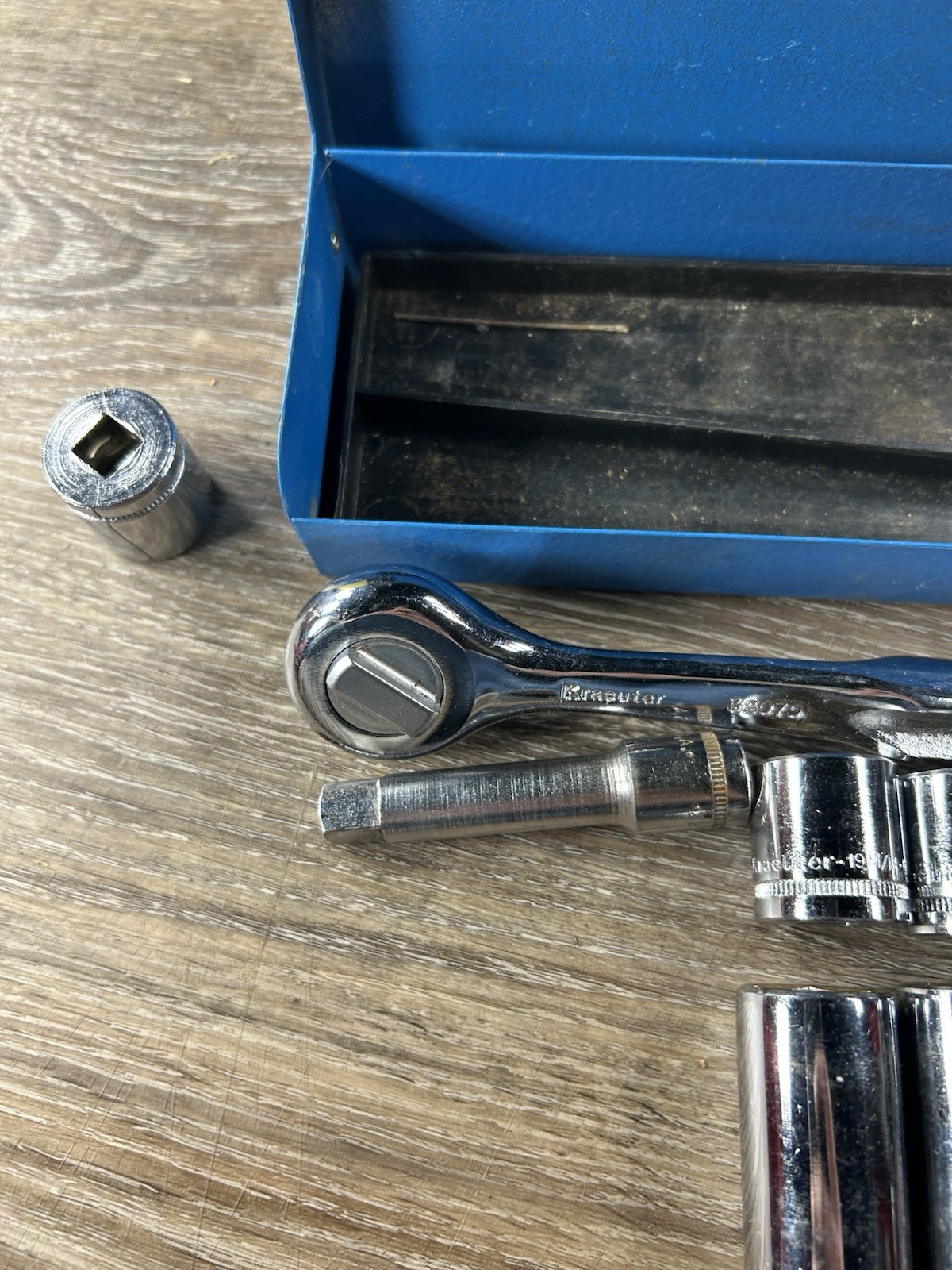 Vtg Kraeuter Tools Metric 3/8″ Drive Socket Ratchet Set Shallow Deep 7-19mm 6 pt