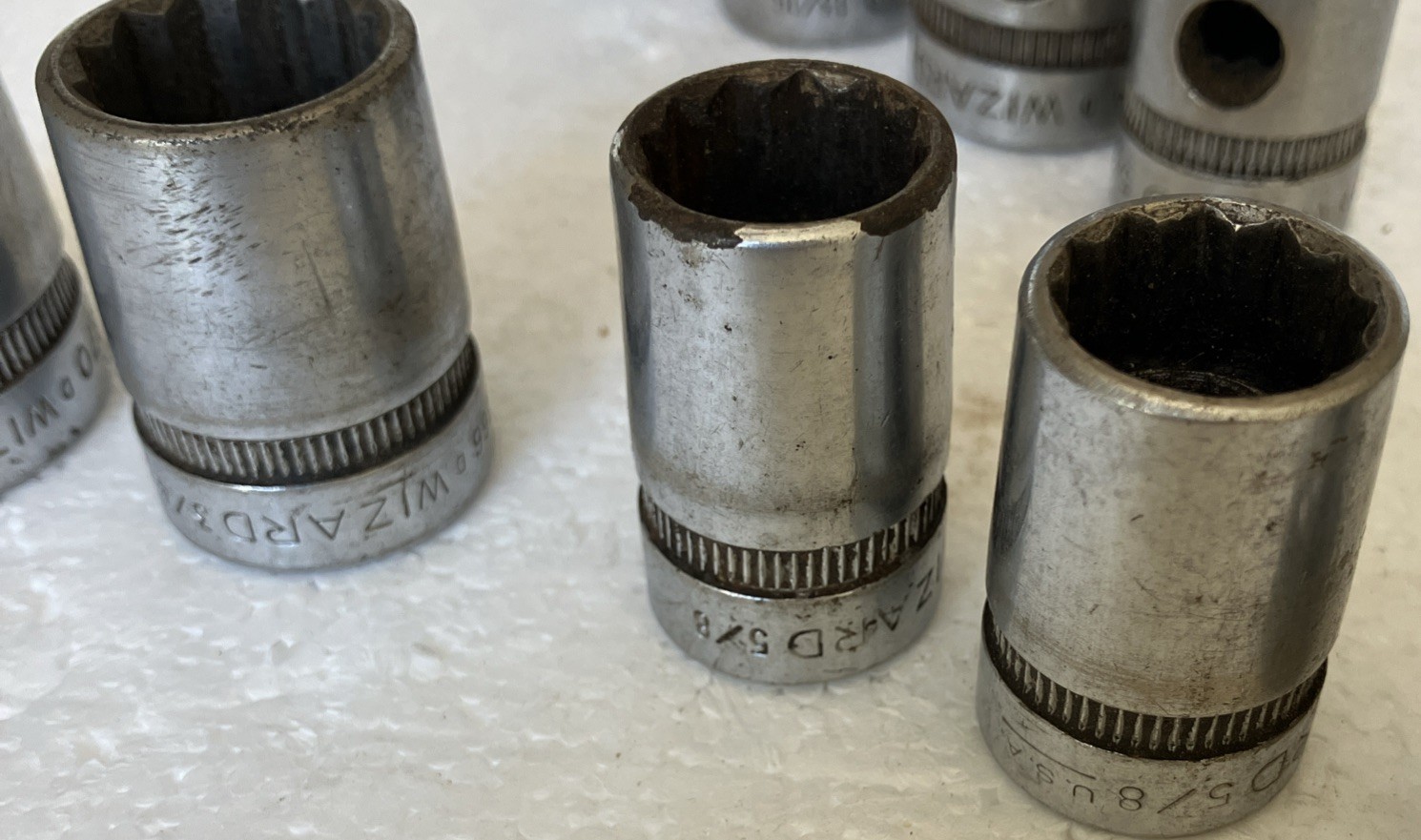 wizard 1/2 inch drive sockets. Lot Of 11 Wizard Sockets 6 Deep well, 5 Regular
