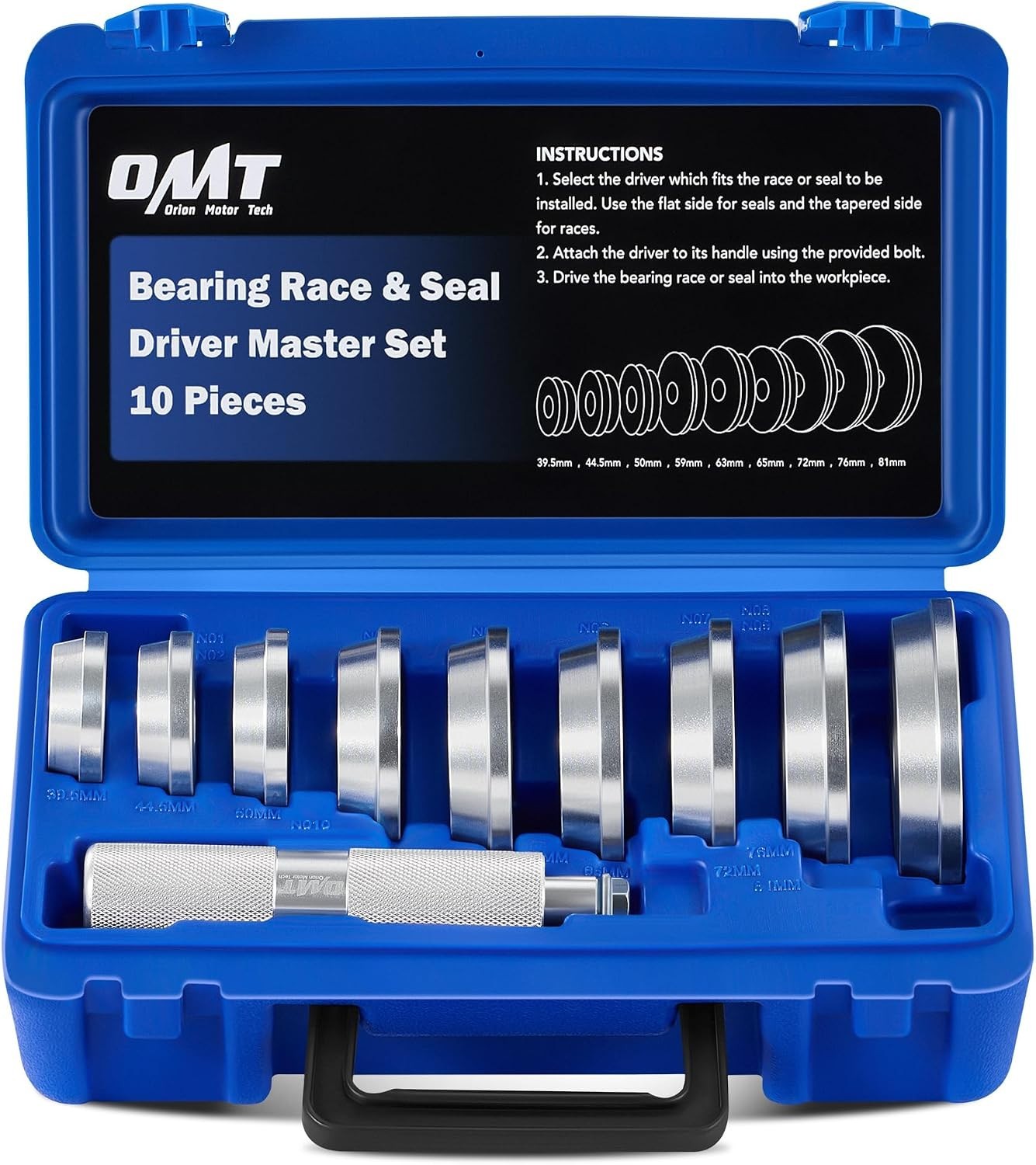 10-Piece Bearing Press Kit with 9 Adapters | Effortless Race & Seal Installation