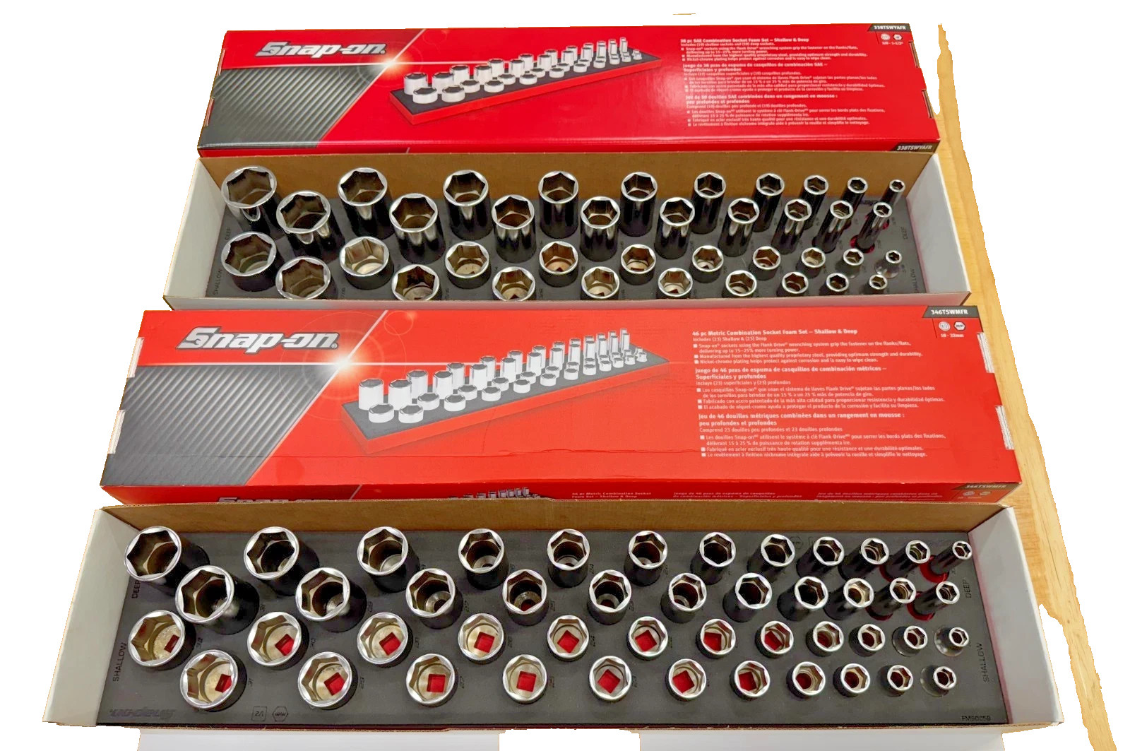 Snap-on Tools NEW RED 84pc 1/2″ Drive 6pt Metric + SAE Master Socket Foam Sets
