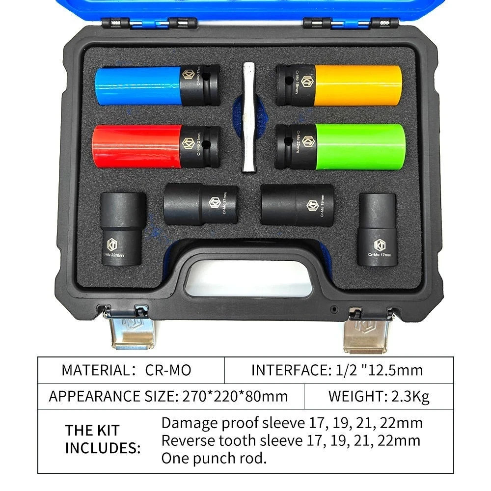 9PC Lug Nut Extractor Set,1/2″ Drive Impact Bolt Remover Socket Tool for Damaged