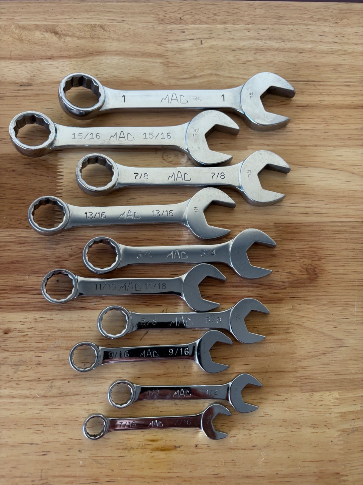 Mac 10 pcs combination wrench set SAE stubby