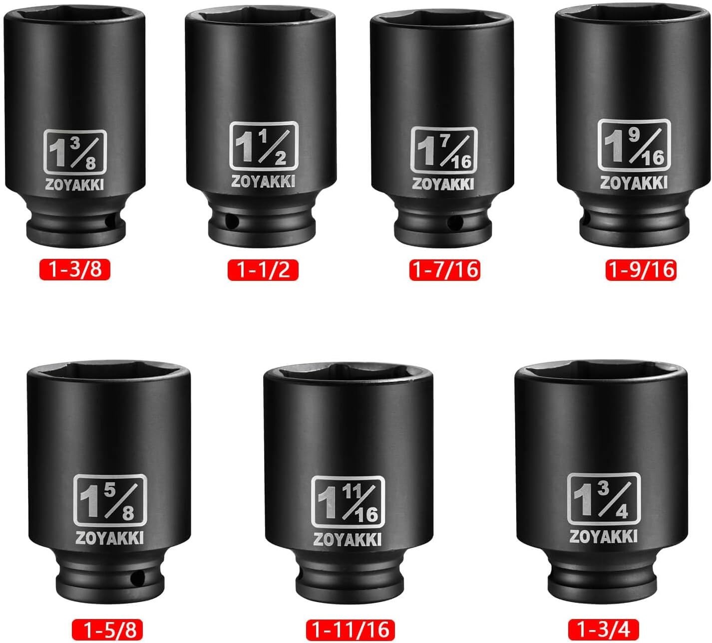 1/2 inch Drive Impact Socket Set 7 pcs SAE Deep 6-Point Chrome Molybdenum Steel