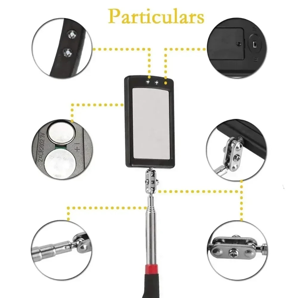 Inspection Mirror LED Light Telescoping Mirrors 360 Rotation Mechanic Tools UK
