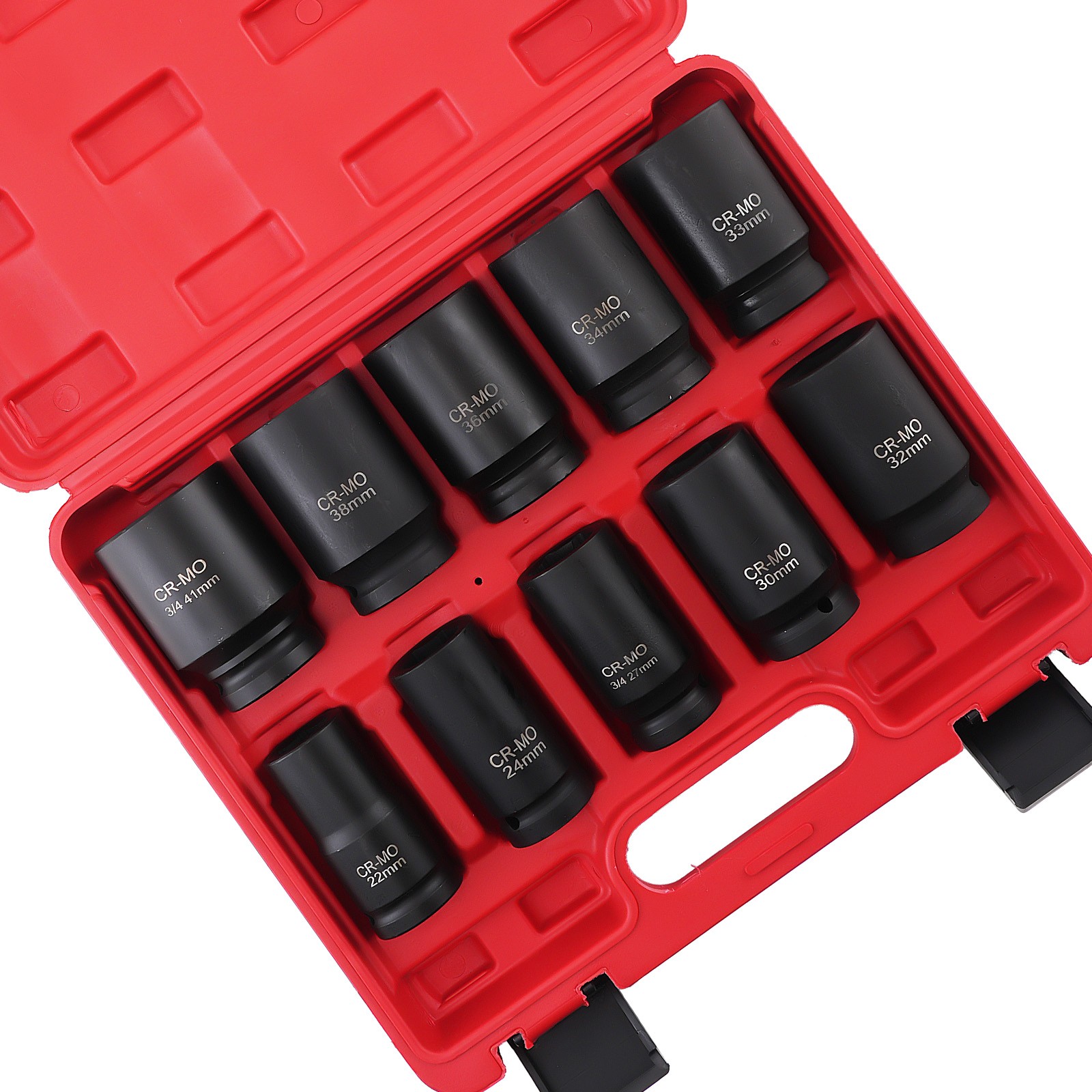 10* 3/4Inch Drive Deep Impact Socket Set Metric 22-41mm 6-Point Kit With Case