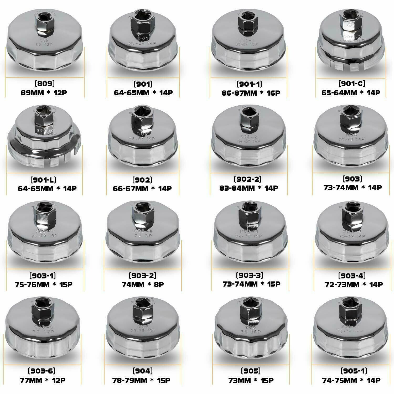 31 PC 1/2″ Dr Oil Filter Socket Cup Type Set & Adjustable Cap Wrench Removal Set